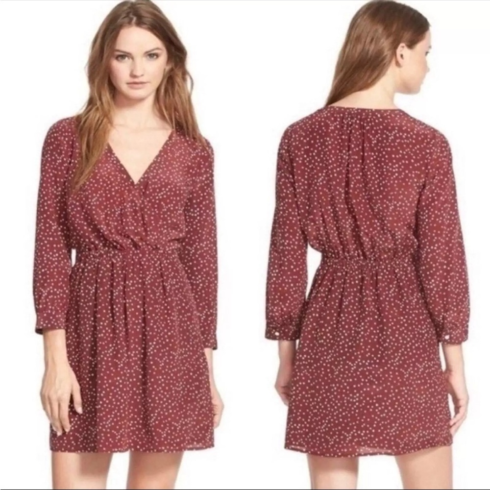 Madewell - women’s Kali 100% silk polka dots faux warp 3/4‎ sleeve mini dress 6
